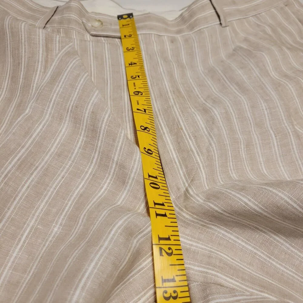Paul Frederick Men's 100% L inen Beige w/White Vertical Stripes Dress Pants 37W